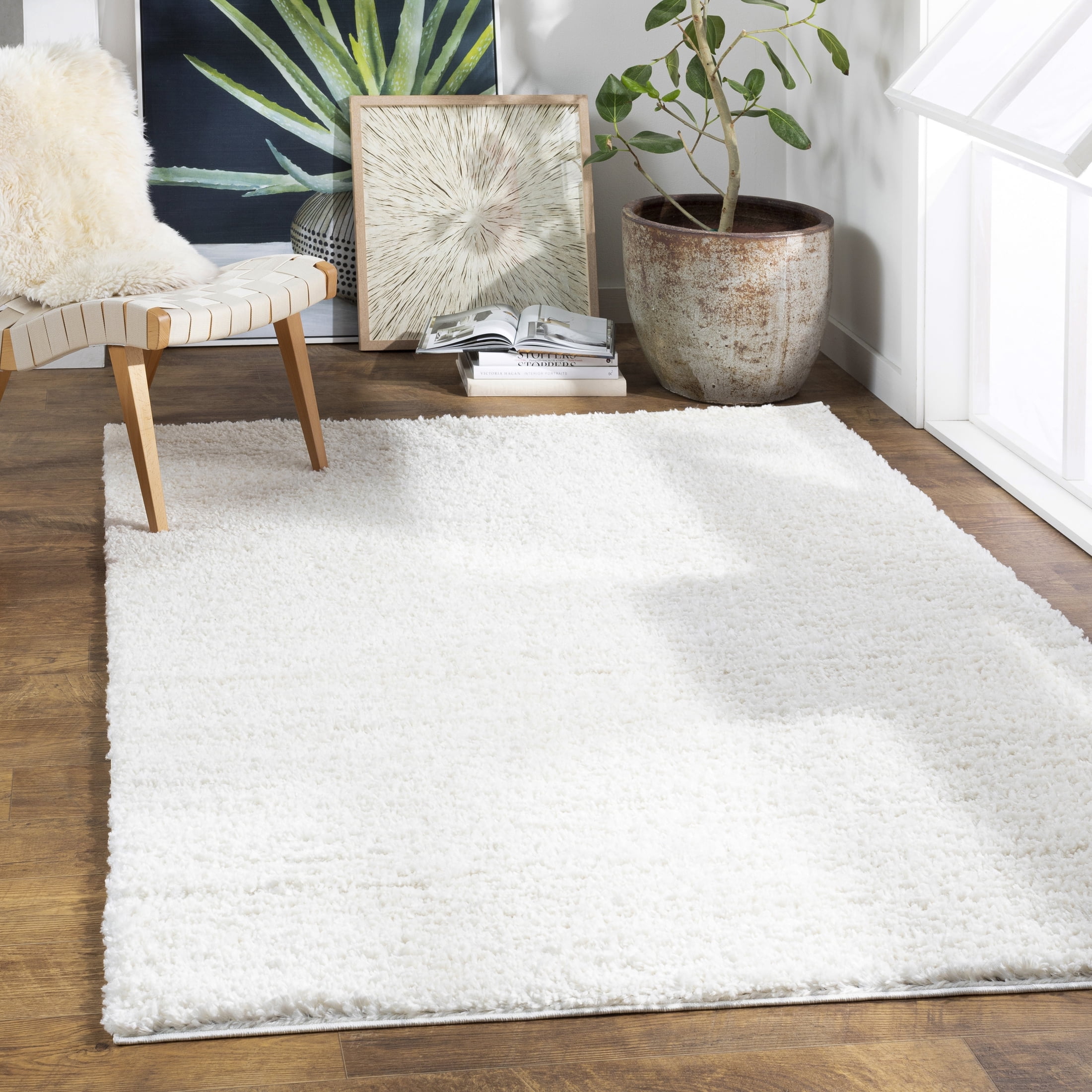 Livabliss Deluxe Shag Modern Area Rug,5'3" x 7'3",White