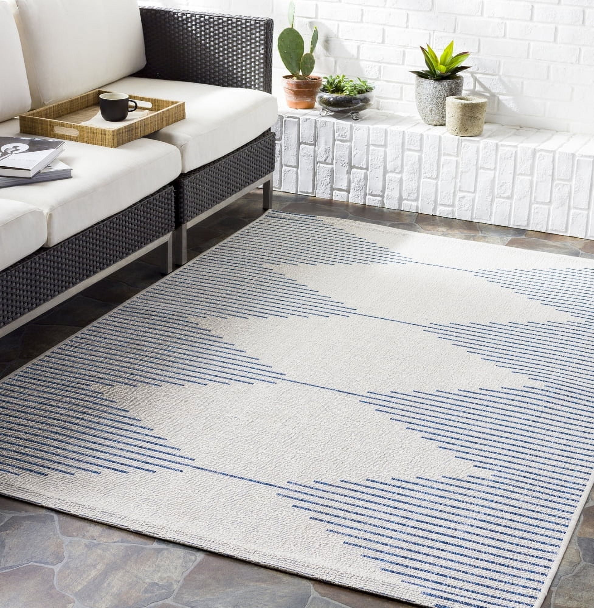 Livabliss Outdoor Rugs, 2x3 Eagean Global Blue Area Rug for Patio, Porch, Deck, Backyard, Waterproof Indoor Outdoor Carpet (2' x 2'11")