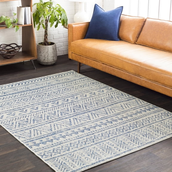 Livabliss Outdoor Rugs, 7x9 Eagean Global Blue Area Rug for Patio, Porch, Deck, Backyard, Waterproof Indoor Outdoor Carpet (6'7" x 9')