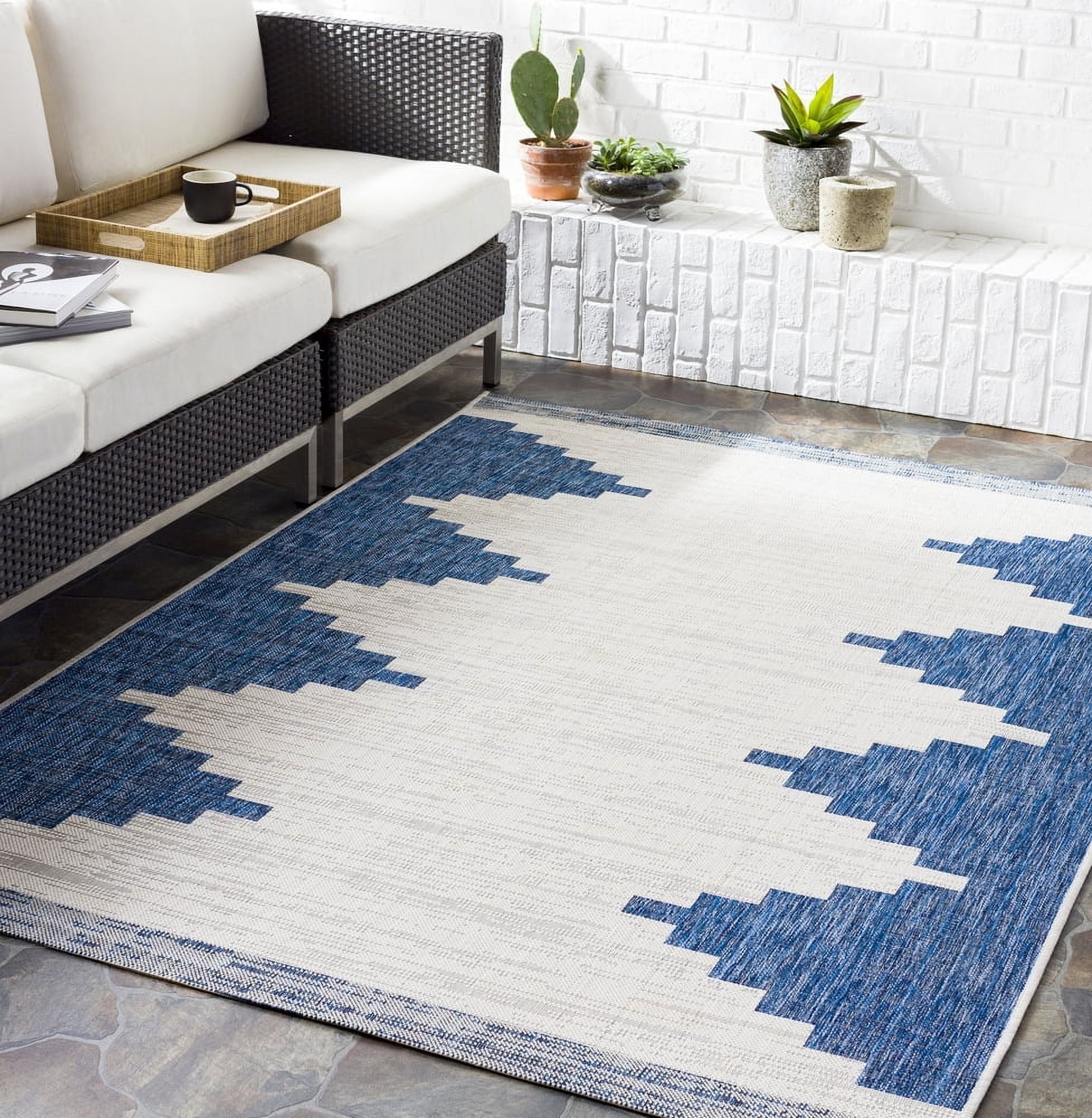 Livabliss Outdoor Rugs, 9ft Round Eagean Global Blue Square Area Rug for Patio, Porch, Deck, Backyard, Waterproof Indoor Outdoor Carpet (7'10" x 7'10")
