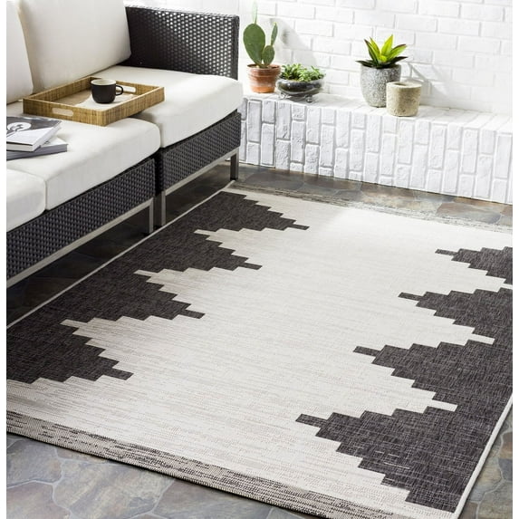 Livabliss Eagean Global Indoor/Outdoor Area Rug,8'10" x 12',Charcoal