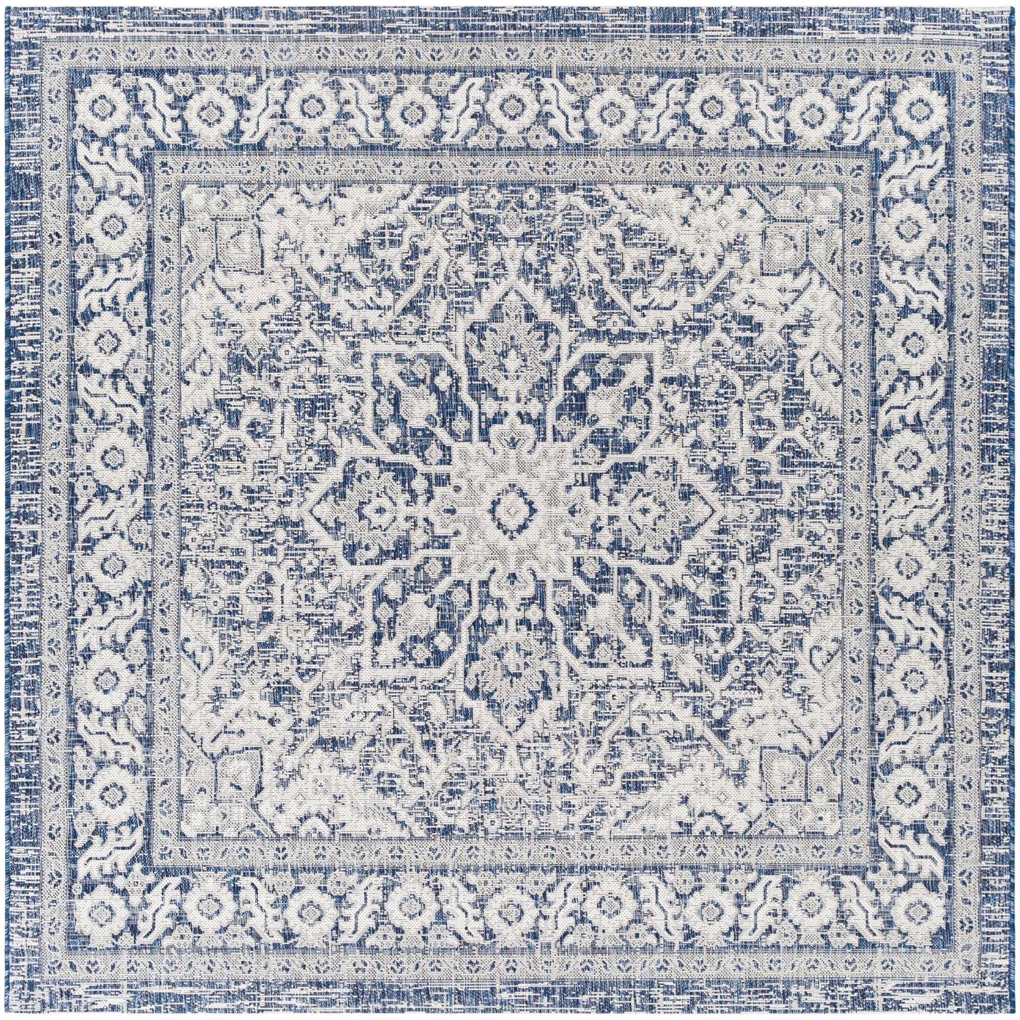 Easy-Care Denim Blue Square Outdoor Rug in Polypropylene