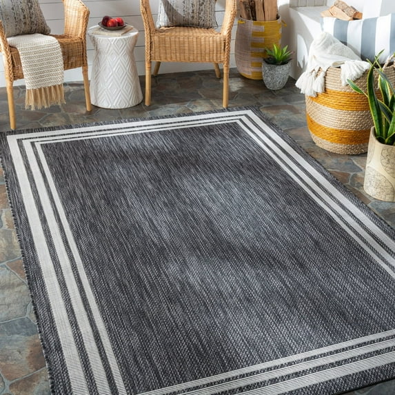Livabliss Outdoor Rugs, 5x7 Eagean Traditional Gray Oval Area Rug for Patio, Porch, Deck, Backyard, Waterproof Indoor Outdoor Carpet (5'3" x 7'3")