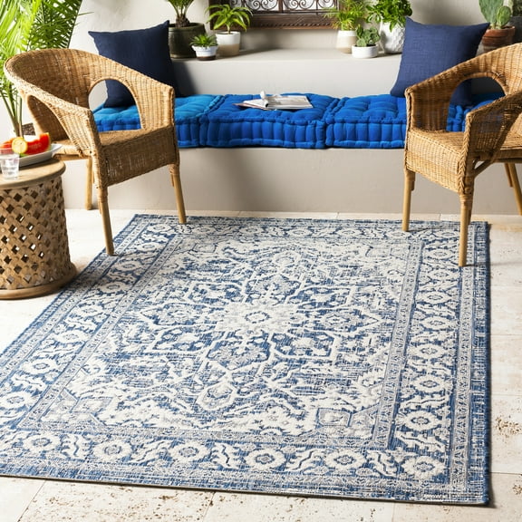 Livabliss Eagean Vintage Indoor/Outdoor Area Rug,8'10" x 12',Navy