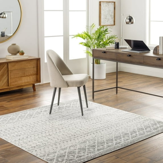 Livabliss Area Rugs for Living Room, 5ft Round Elaziz Global Gray Square Rug, Bedroom Dining Room Home Decor Stain Resistant Carpet (5'11" x 5'11")