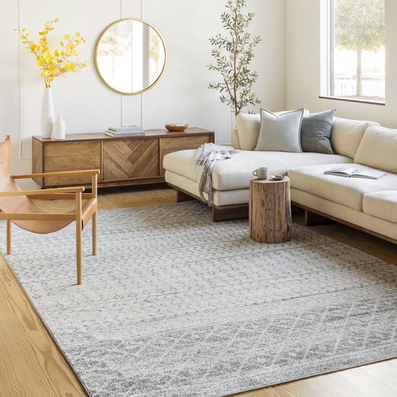 Livabliss Area Rugs for Living Room, 8x10 Elaziz Global Gray Rug, Bedroom Dining Room Home Decor Stain Resistant Carpet (7'10" x 10'2")