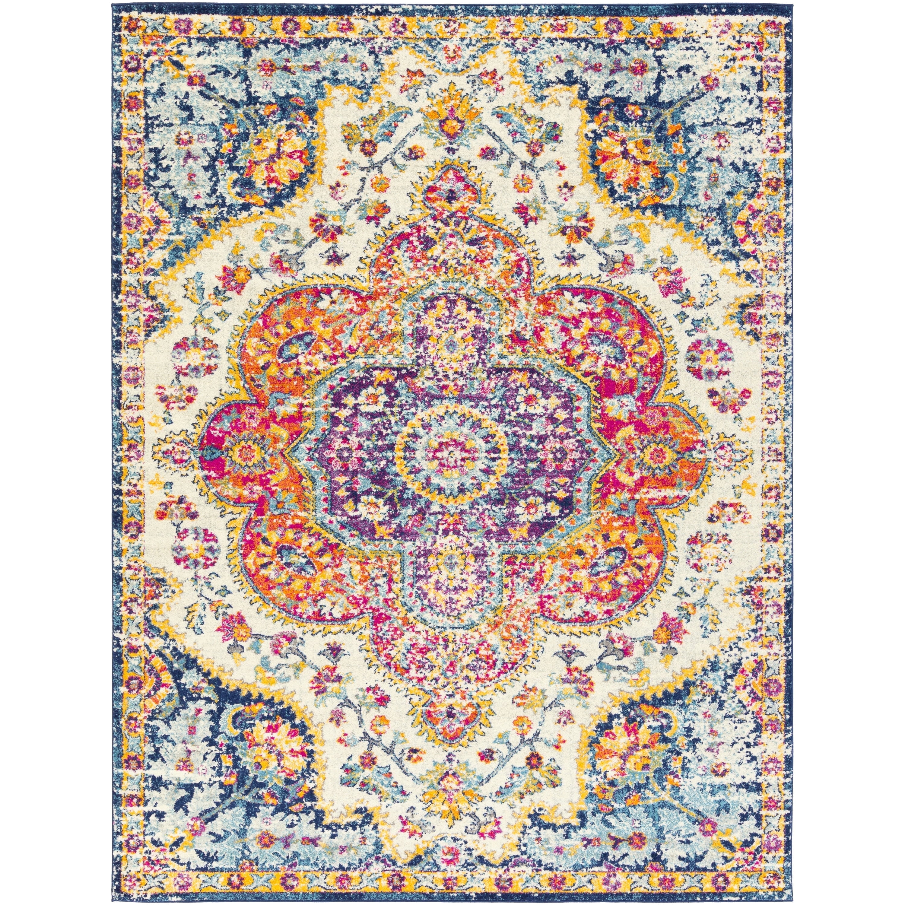 Elaziz Multicolor Vintage Medallion Area Rug, 6'7" x 9', Polypropylene