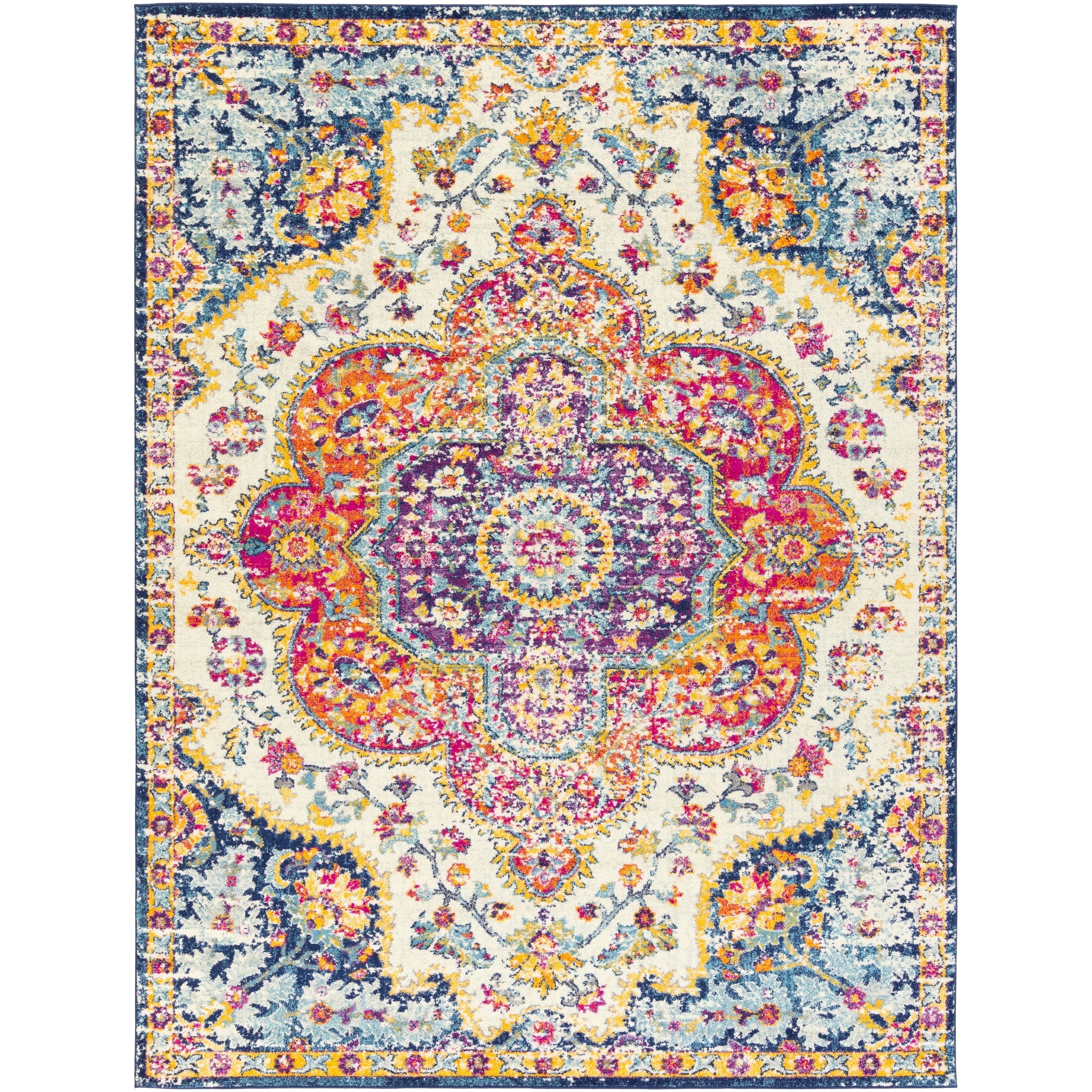 Elaziz Multicolor Vintage Medallion Area Rug, 6'7" x 9', Polypropylene