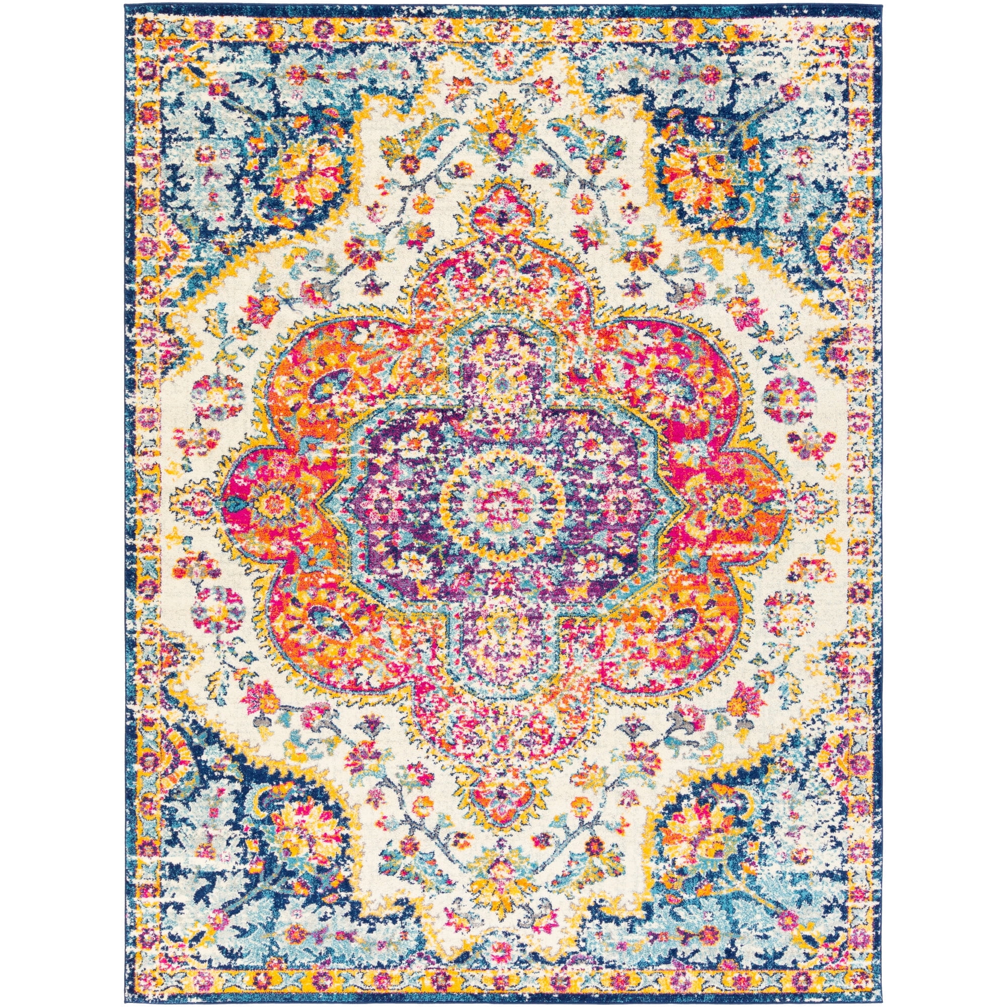 Colorful Vintage Medallion Polypropylene Area Rug, 7'10" x 10'2"