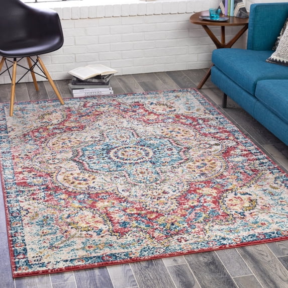 Livabliss Area Rugs for Living Room, 8x10 Elaziz Traditional Pink Rug, Bedroom Dining Room Home Decor Stain Resistant Carpet (7'10" x 10'2")