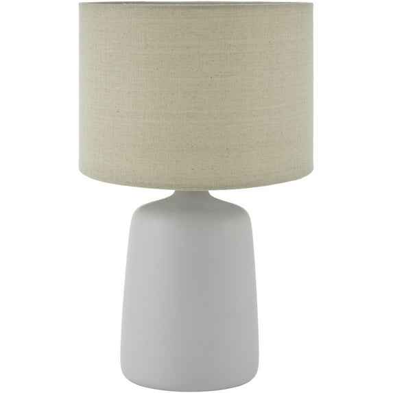 Livabliss Elio Modern Accent Table Lamp, 16-inch, White with Beige Shade