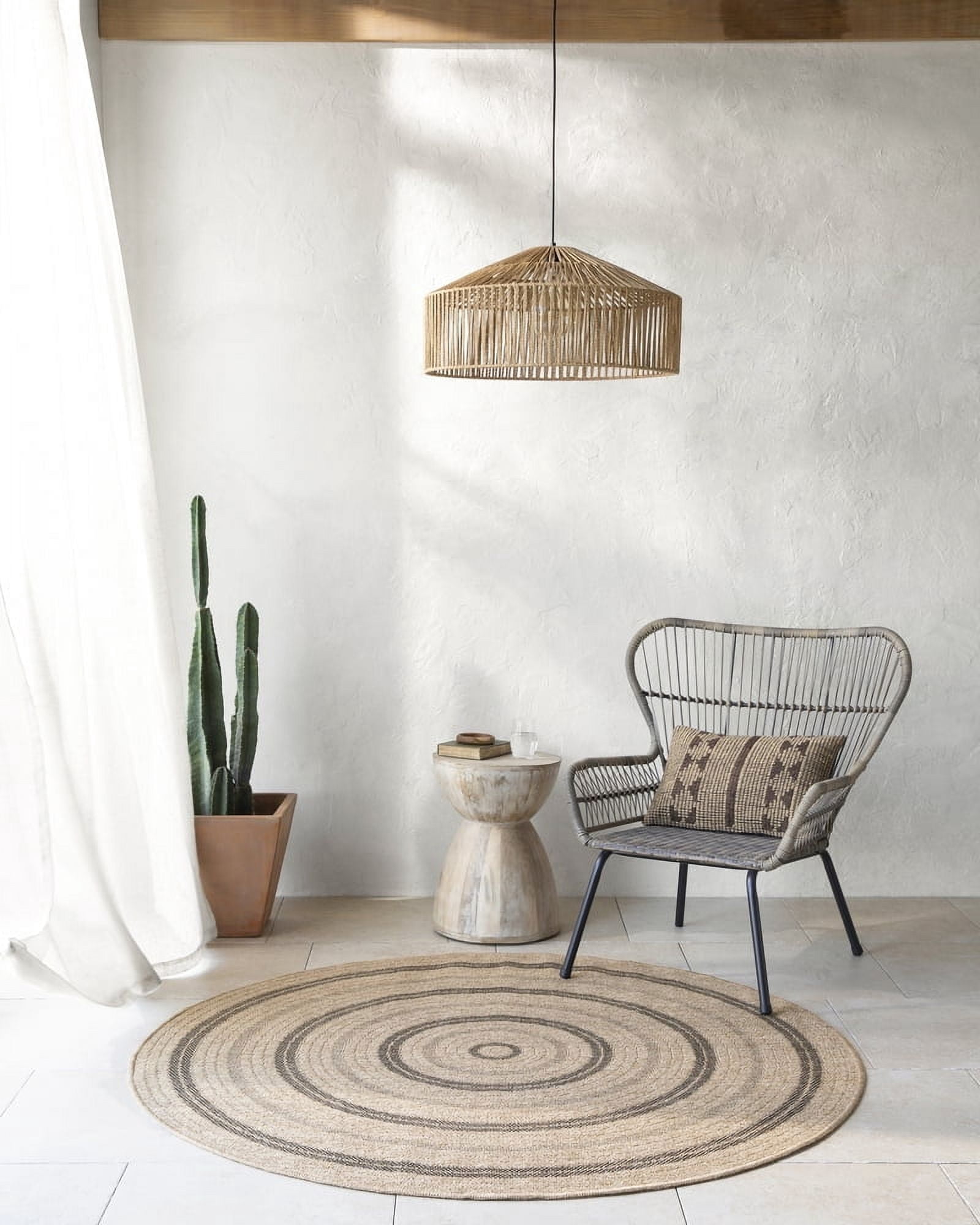 Livabliss Outdoor Rugs, 5ft Round Encore Cottage Tan Square Area Rug for Patio, Porch, Deck, Backyard, Waterproof Indoor Outdoor Carpet (5'3" x 5'3")
