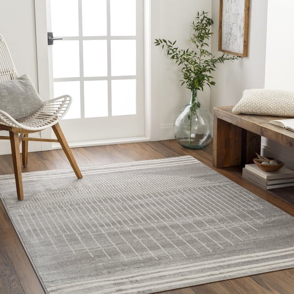 Livabliss Area Rugs for Living Room, 7ft Round Floransa Modern Gray Round Rug, Bedroom Dining Room Home Decor Stain Resistant Carpet (6'7" x 6'7")