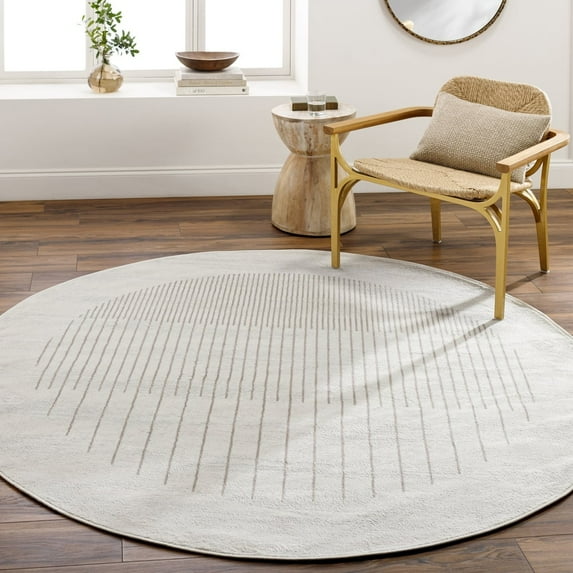 Livabliss Area Rugs for Living Room, 7ft Round Floransa Modern Cream Round Rug, Bedroom Dining Room Home Decor Stain Resistant Carpet (6'7" x 6'7")