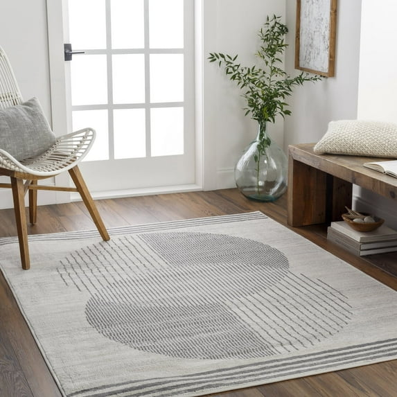 Livabliss Area Rugs for Living Room, 7ft Round Floransa Modern Cream Square Rug, Bedroom Dining Room Home Decor Stain Resistant Carpet (6'7" x 6'7")
