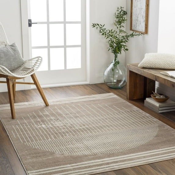 Livabliss Area Rugs for Living Room, 7ft Round Floransa Modern Tan Square Rug, Bedroom Dining Room Home Decor Stain Resistant Carpet (6'7" x 6'7")