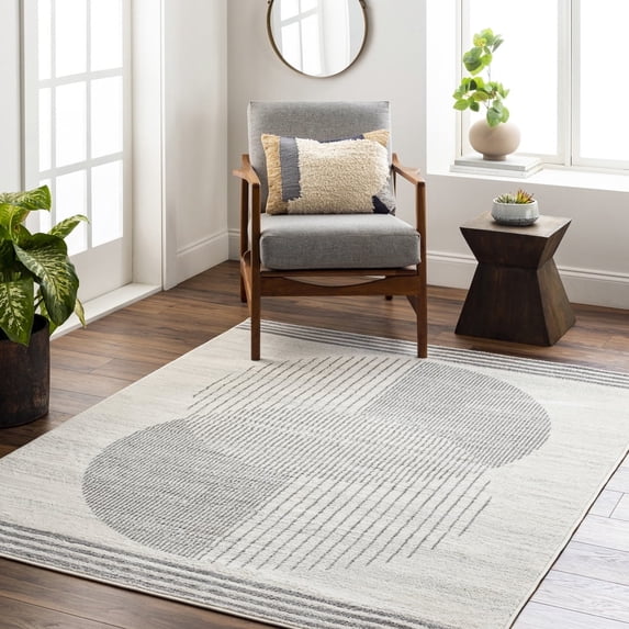 Livabliss Floransa Modern Geometric Area Rug,6'7" x 9',Dark Grey