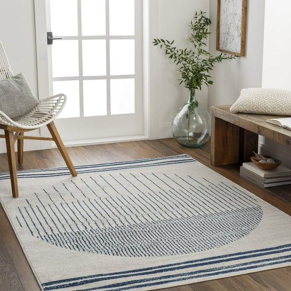 Livabliss Area Rugs for Living Room, 9ft Round Floransa Modern Cream Round Rug, Bedroom Dining Room Home Decor Stain Resistant Carpet (7'10" x 7'10")