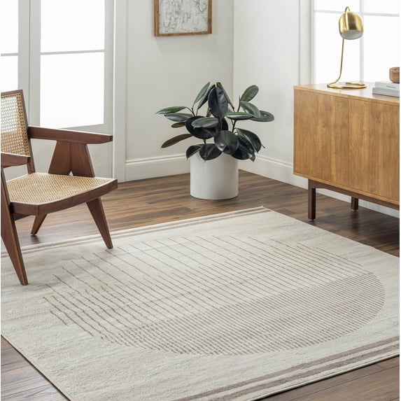 Livabliss Area Rugs for Living Room, 9ft Round Floransa Modern Cream Square Rug, Bedroom Dining Room Home Decor Stain Resistant Carpet (7'10" x 7'10")
