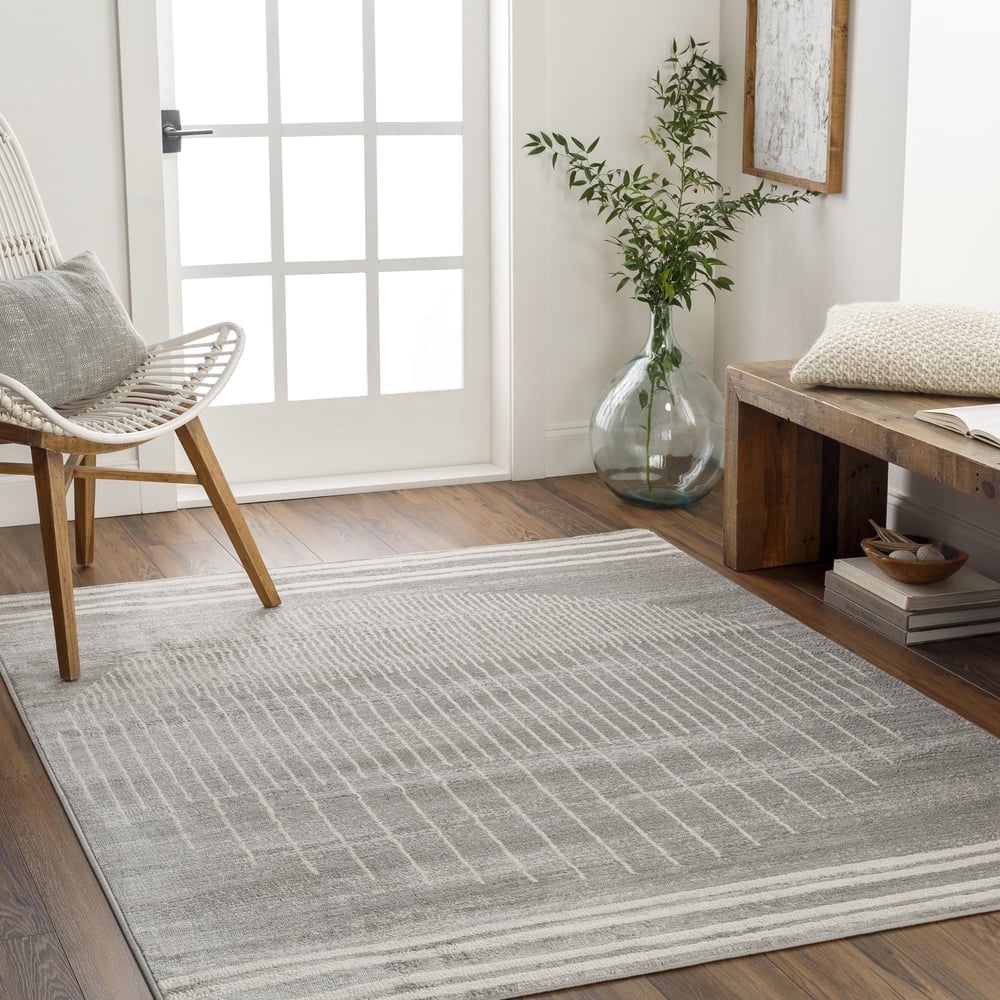 Livabliss Area Rugs for Living Room, 9ft Round Floransa Modern Gray Square Rug, Bedroom Dining Room Home Decor Stain Resistant Carpet (7'10" x 7'10")