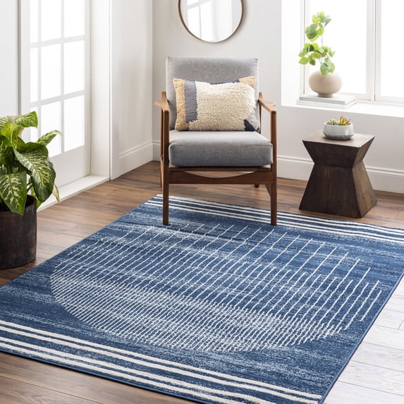 Livabliss Area Rugs for Living Room, 9x12 Floransa Modern Dark Blue Rug, Bedroom Dining Room Home Decor Stain Resistant Carpet (8'11" x 12'4")