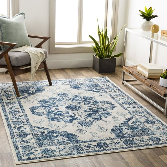 Livabliss Area Rugs for Living Room, 5x7 Floransa Traditional Navy Rug, Bedroom Dining Room Home Decor Stain Resistant Carpet (5'3" x 7'1")