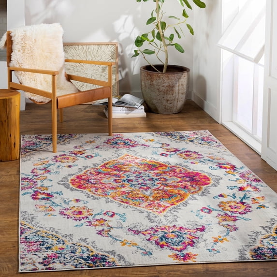 Livabliss Area Rugs for Living Room, 5x7 Floransa Traditional Pink Rug, Bedroom Dining Room Home Decor Stain Resistant Carpet (5'3" x 7'1")