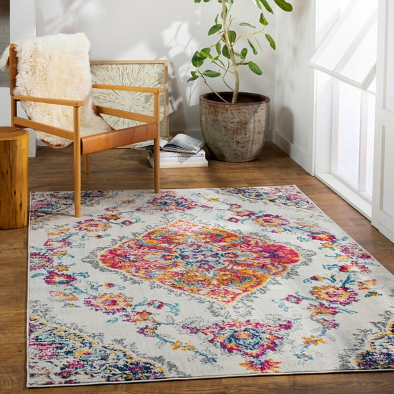 Livabliss Area Rugs for Living Room, 5x7 Floransa Traditional Pink Rug, Bedroom Dining Room Home Decor Stain Resistant Carpet (5'3" x 7'1")