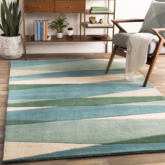 Livabliss Wool Rugs for Living Room, 8x11 Forum Modern Blue Area Rug, Bedroom Dining Room Home Decor Handmade Carpet (8' x 11')