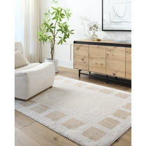 Livabliss Washable Rugs for Living Room, 5x7 Fossay Shag Modern Light Beige Area Rug, Bedroom Dining Room Home Decor Stain Resistant Carpet (5'3" x 7')