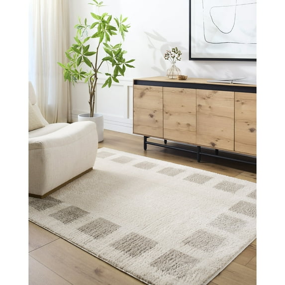 Livabliss Washable Rugs for Living Room, 7x9 Fossay Shag Modern Light Beige Area Rug, Bedroom Dining Room Home Decor Stain Resistant Carpet (6'7" x 9')
