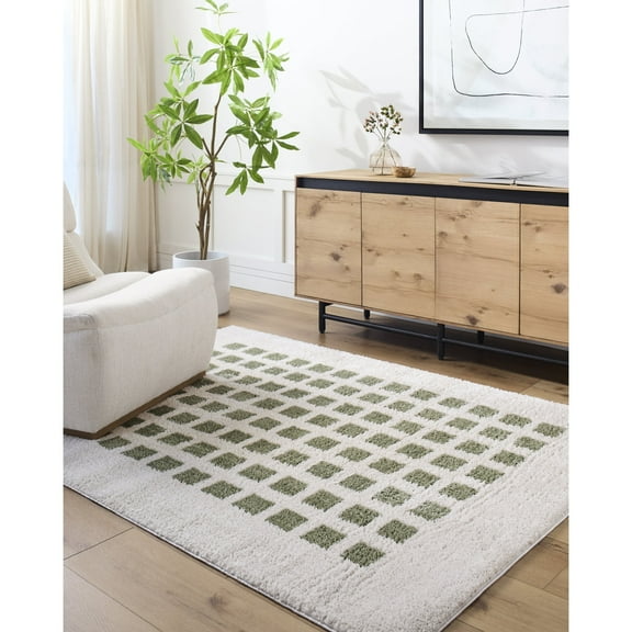 Livabliss Washable Rugs for Living Room, 7x9 Fossay Shag Modern Light Beige Area Rug, Bedroom Dining Room Home Decor Stain Resistant Carpet (6'7" x 9')