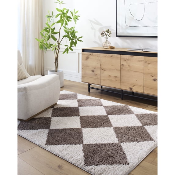 Livabliss Washable Rugs for Living Room, 5x7 Fossay Shag Modern Light Beige Area Rug, Bedroom Dining Room Home Decor Stain Resistant Carpet (5'3" x 7')
