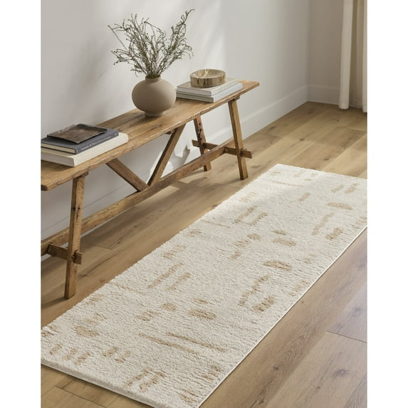 Livabliss Washable Rugs for Living Room, 3x7 Fossay Shag Modern Light Beige Runner Area Rug, Bedroom Dining Room Home Decor Stain Resistant Carpet (2'7" x 7'3" Runner)