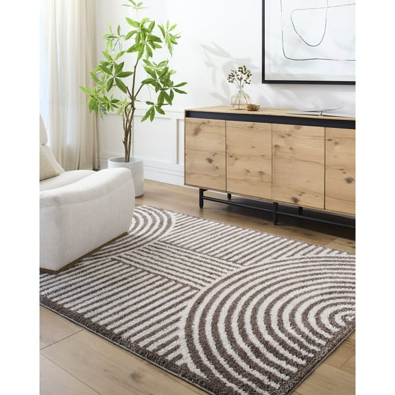 Livabliss Washable Rugs for Living Room, 5x7 Fossay Shag Modern Light Beige Area Rug, Bedroom Dining Room Home Decor Stain Resistant Carpet (5'3" x 7')