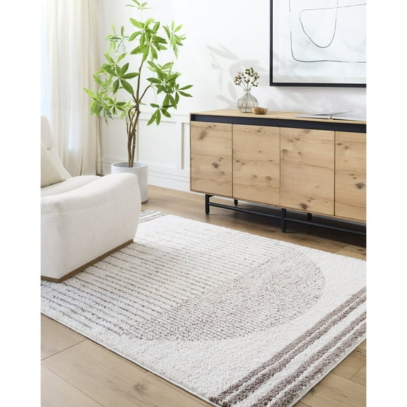 Livabliss Washable Rugs for Living Room, 7x9 Fossay Shag Global Light Beige Area Rug, Bedroom Dining Room Home Decor Stain Resistant Carpet (6'7" x 9')