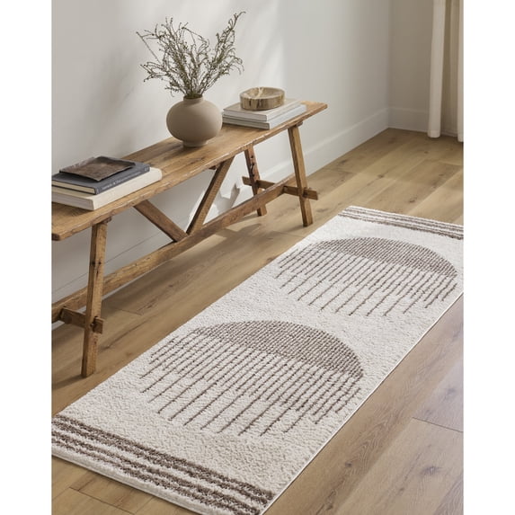 Livabliss Washable Rugs for Living Room, 3x7 Fossay Shag Global Light Beige Runner Area Rug, Bedroom Dining Room Home Decor Stain Resistant Carpet (2'7" x 7'3" Runner)