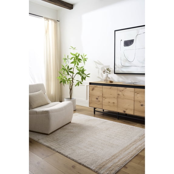 Livabliss Washable Rugs for Living Room, 5x7 Fossay Shag Global Light Beige Area Rug, Bedroom Dining Room Home Decor Stain Resistant Carpet (5'3" x 7')