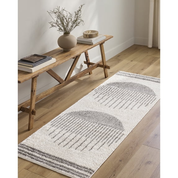 Livabliss Washable Rugs for Living Room, 7x9 Fossay Shag Global Light Beige Area Rug, Bedroom Dining Room Home Decor Stain Resistant Carpet (6'7" x 9')