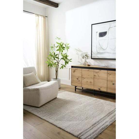 Livabliss Washable Rugs for Living Room, 7x9 Fossay Shag Global Light Beige Area Rug, Bedroom Dining Room Home Decor Stain Resistant Carpet (6'7" x 9')