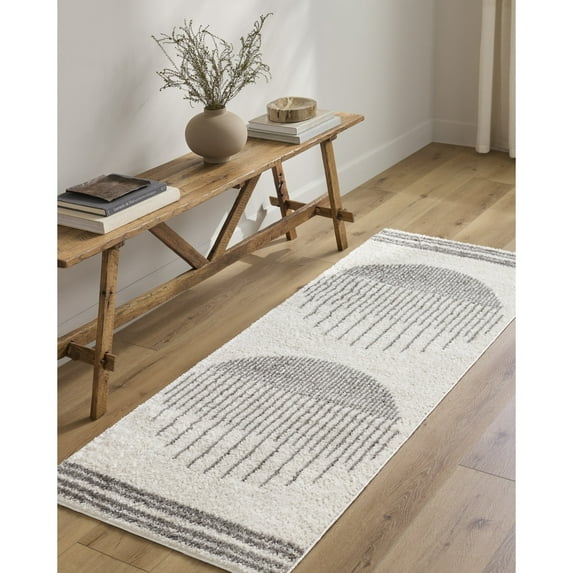 Livabliss Washable Rugs for Living Room, 3x7 Fossay Shag Global Light Beige Runner Area Rug, Bedroom Dining Room Home Decor Stain Resistant Carpet (2'7" x 7'3" Runner)