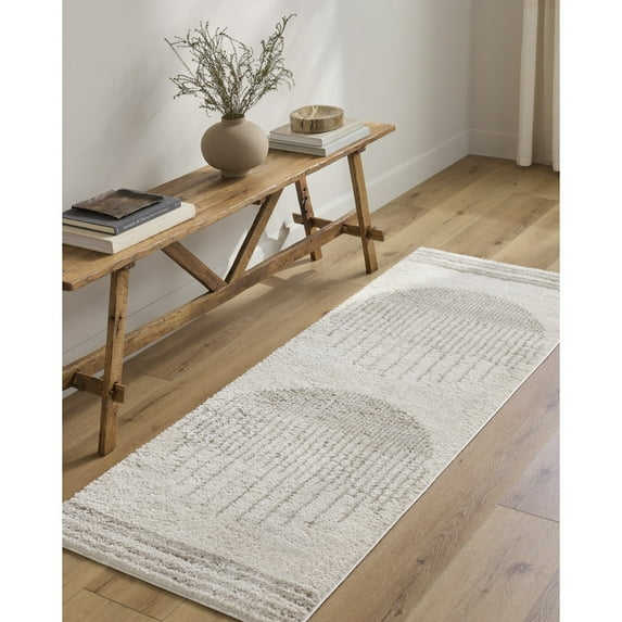 Livabliss Washable Rugs for Living Room, 3x7 Fossay Shag Global Light Beige Runner Area Rug, Bedroom Dining Room Home Decor Stain Resistant Carpet (2'7" x 7'3" Runner)