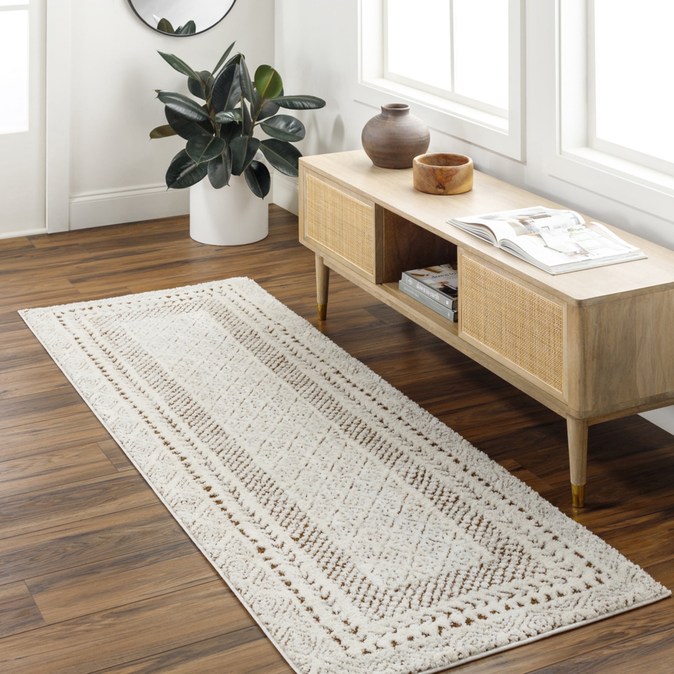 Livabliss Area Rugs for Living Room, 3x7 Freud Modern Ivory Runner Rug ...