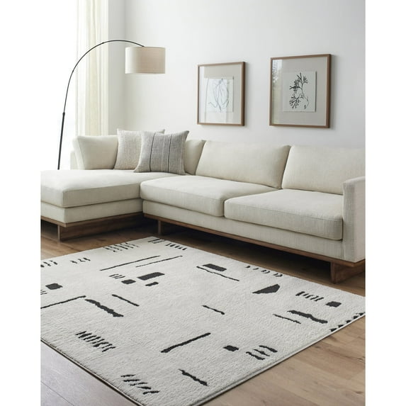 Livabliss Area Rugs for Living Room, 7x9 Freud Modern Ivory Rug, Bedroom Dining Room Home Decor Stain Resistant Carpet (6'7" x 9')