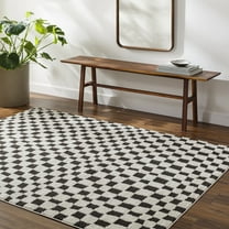 Livabliss Freud Modern Checkerboard Area Rug,5'3" x 7',Cream/Black