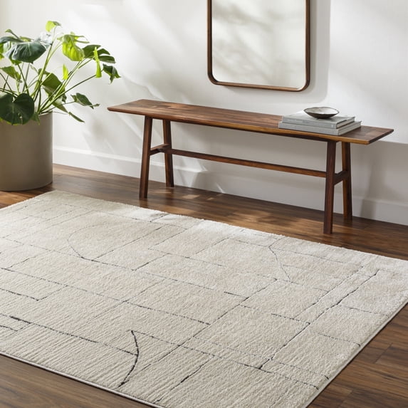 Livabliss Area Rugs for Living Room, 5x7 Freud Modern Ivory Rug, Bedroom Dining Room Home Decor Stain Resistant Carpet (5'3" x 7')