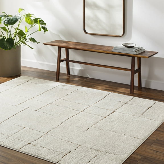 Livabliss Area Rugs for Living Room, 7x9 Freud Modern Ivory Rug, Bedroom Dining Room Home Decor Stain Resistant Carpet (6'7" x 9')