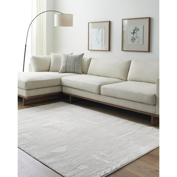 Livabliss Freud Modern Solid Area Rug, 6'7" x 9', Off-White