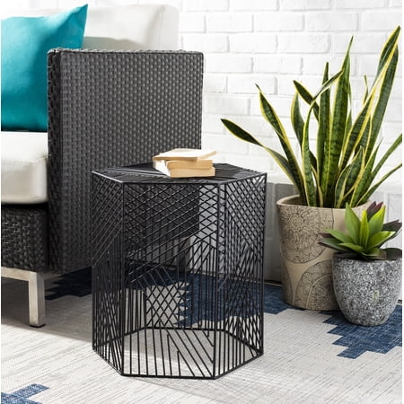 Livabliss Garden Stools - Linear Black Iron Decorative Garden Stool - Modern Indoor Outdoor Chinoiserie Decor - Patio Garden Room Furniture Piece (16"H x 18"W x 17"D)