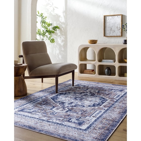 Livabliss Washable Rugs for Living Room, 7x9 Georgina Traditional Cream Area Rug, Bedroom Dining Room Home Decor Stain Resistant Carpet (6'7" x 9')